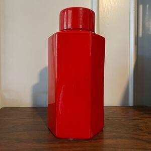Red contemporary geometric canister pottery art cookie jar kitchen storage